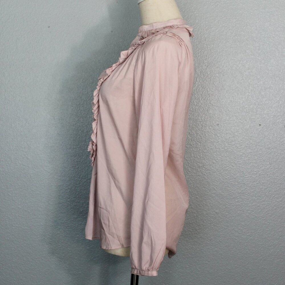 ZARA Basic Long Sleeve Ruffled Front Button Down … - image 4